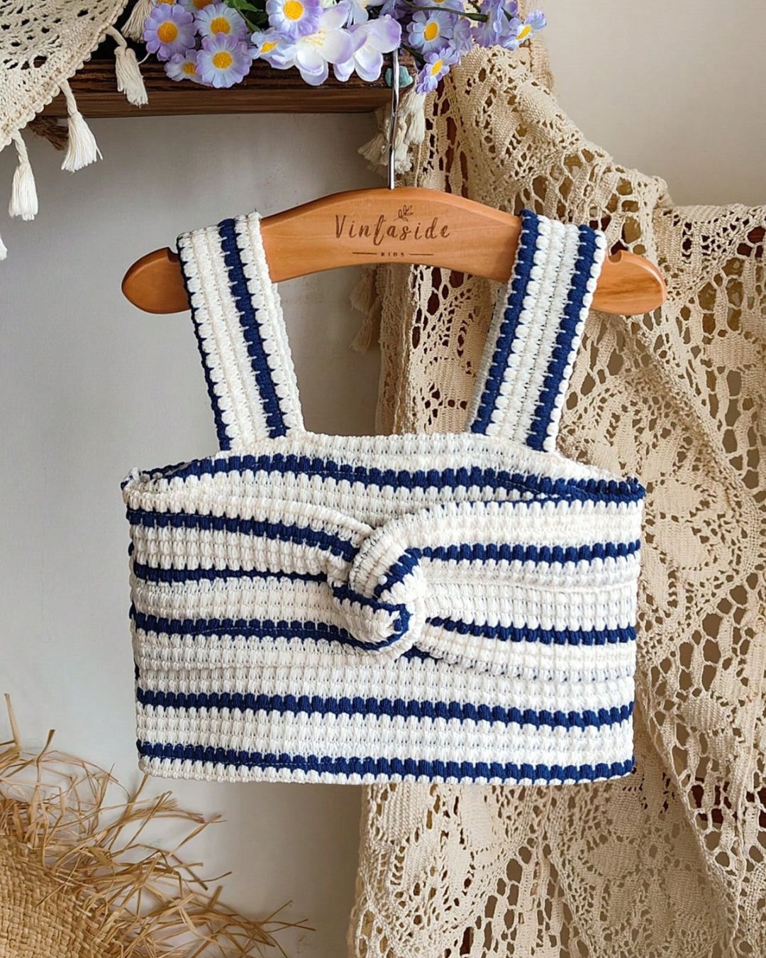 Baby Girls Blue & White Striped Sleeveless Top | 3M - 3Y