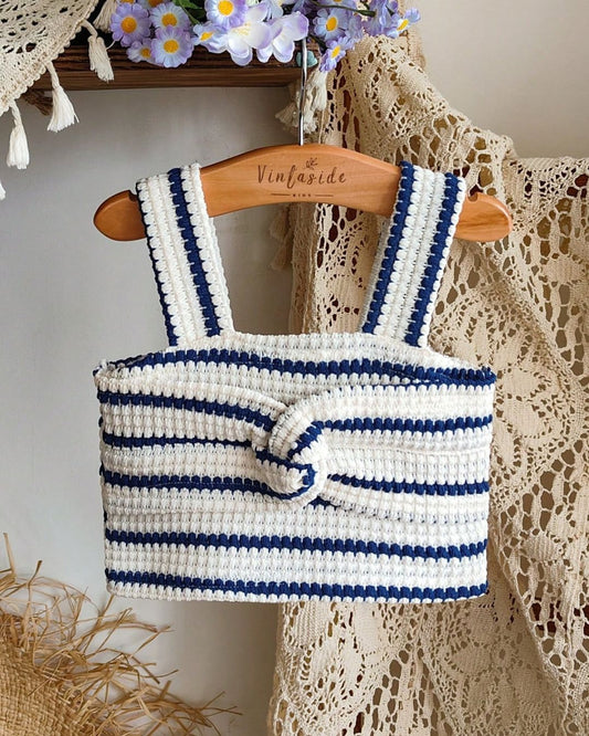 Baby Girls Blue & White Striped Sleeveless Top | 3M - 3Y