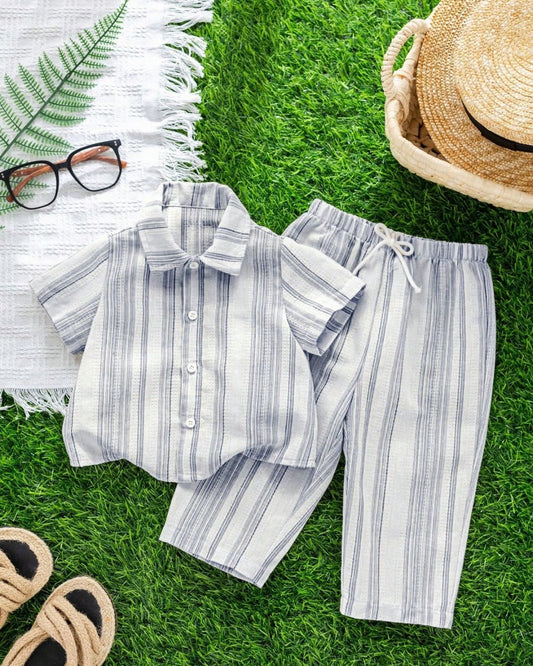 Lapel Short Sleeve Shirt & Elastic Waist Pants Set | 6M - 3Y