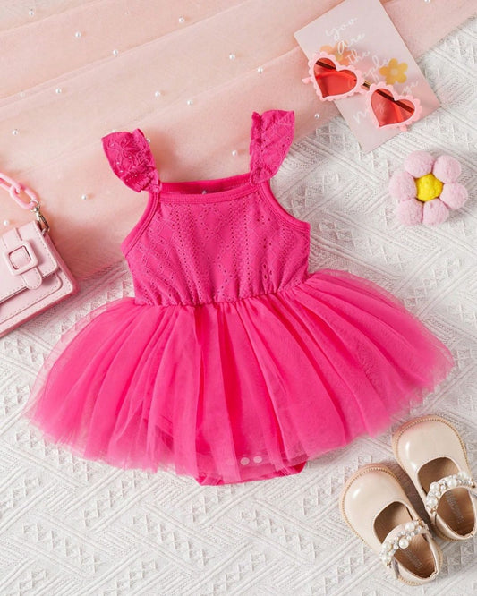 Pink Color Mesh Ballerina Bodysuit | 0M - 6M
