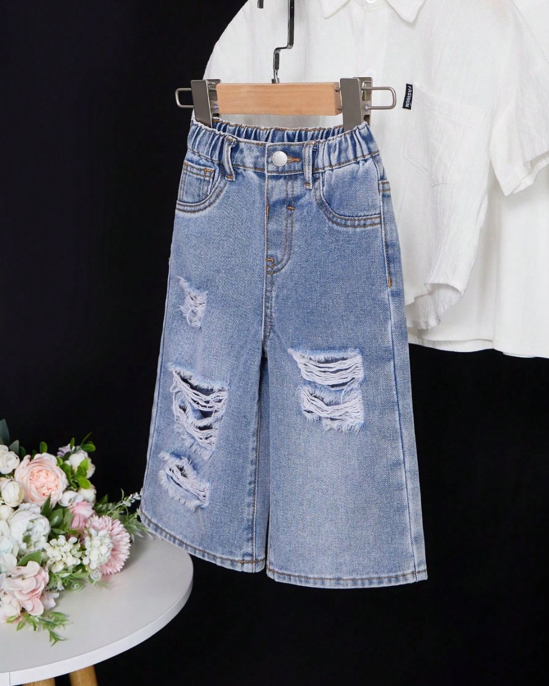 Loose Ripped Blue Denim Jeans | 6M - 3Y