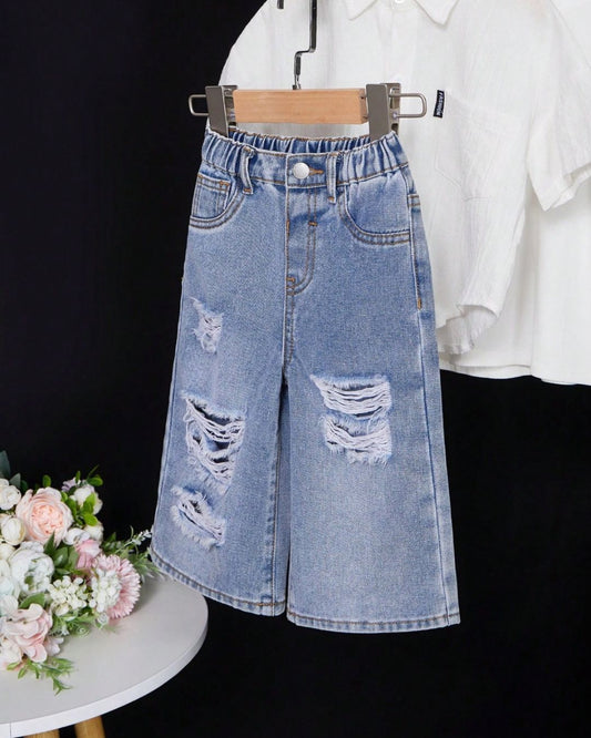 Loose Ripped Blue Denim Jeans | 6M - 3Y
