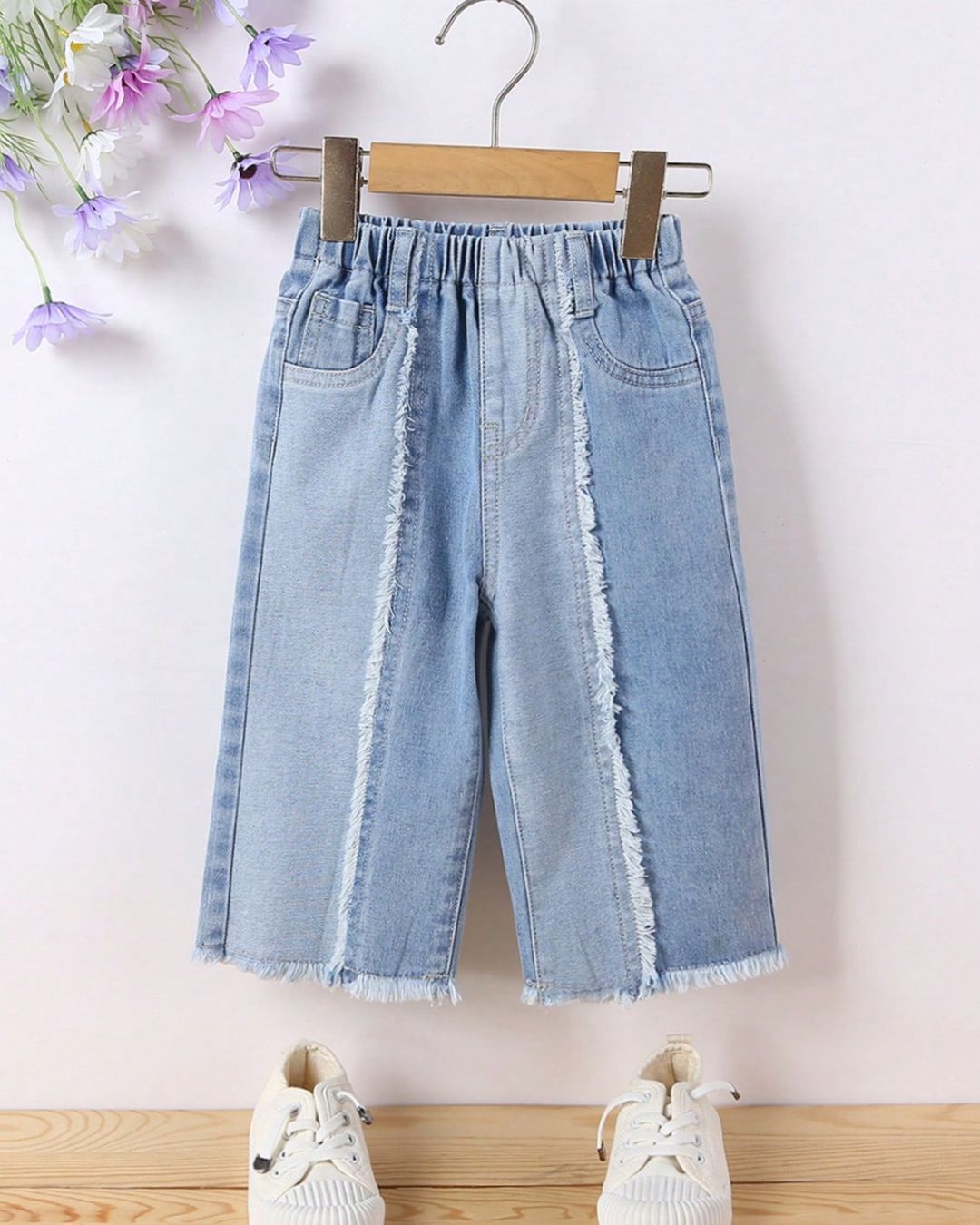 Two Tone Raw Hem Wide Leg Jeans | 6M - 3Y