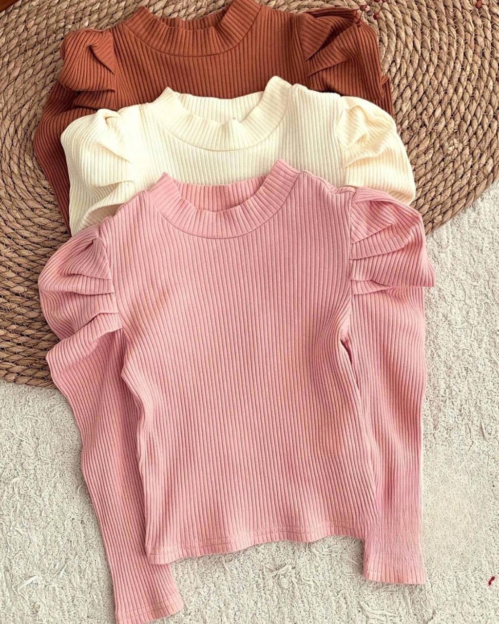Young Girls Ribbed Mock Neck With Puff Sleeves Top | 4Y - 7Y