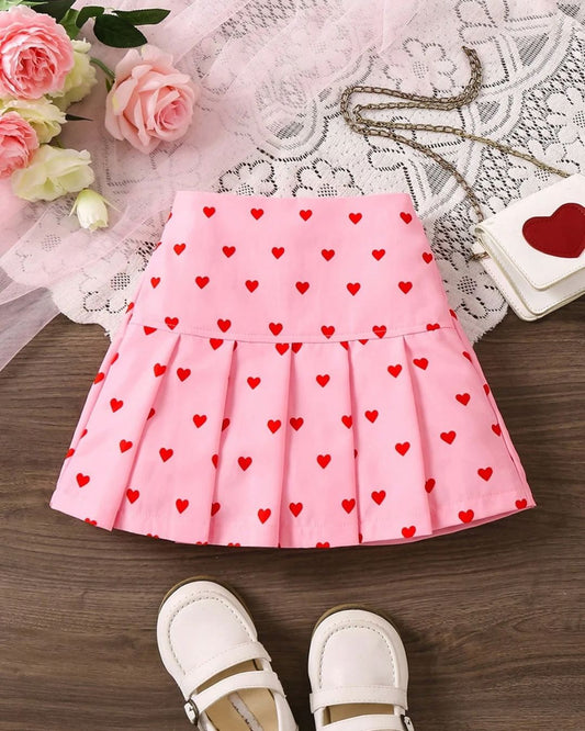 Young Girls Heart Print Pleated Skirt | 6Y - 7Y