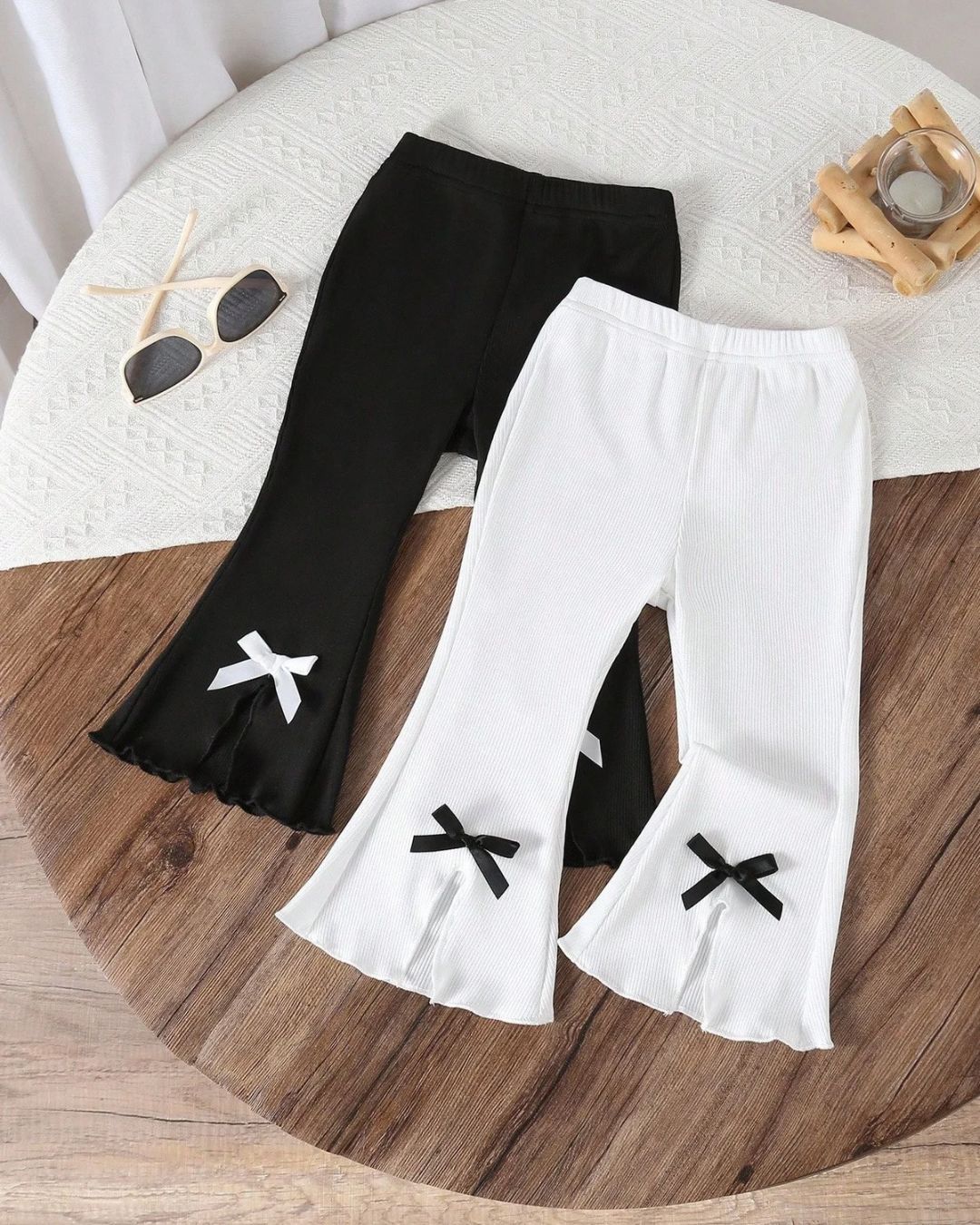 Baby Girls Bowknot Ribbed Hem Pants | 3M - 3Y