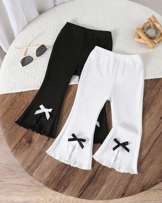 Baby Girls Bowknot Ribbed Hem Pants | 3M - 3Y