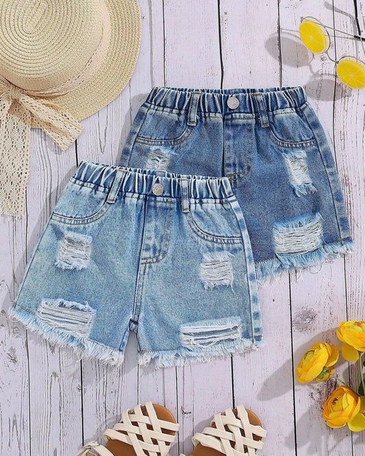Baby Girls Casual Ripped Denim Shorts | 6M - 3Y
