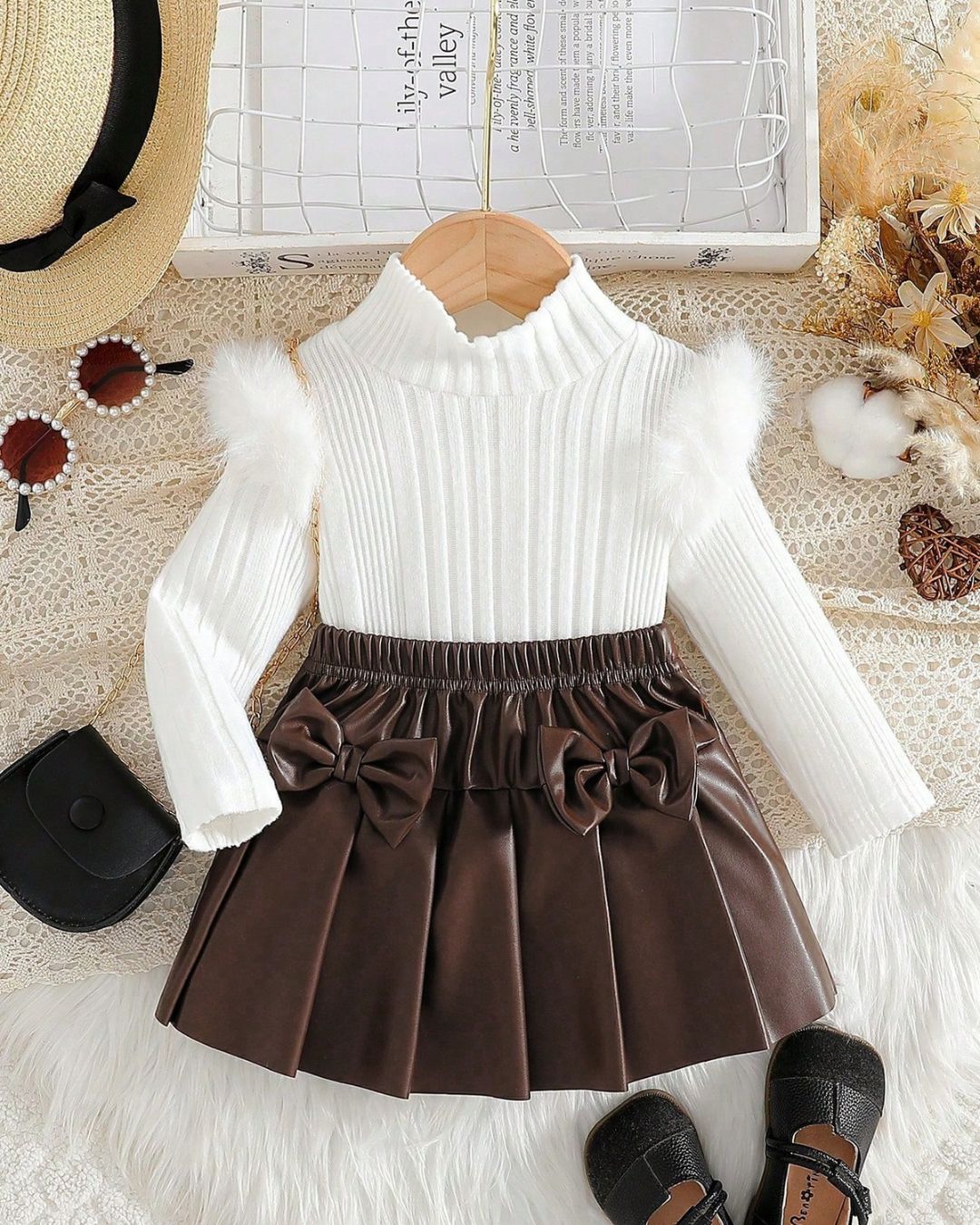 Baby Girls Long Sleeve Solid Color Long Sleeve Top & Skirt Set | 6M - 3Y