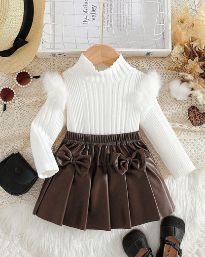 Baby Girls Long Sleeve Solid Color Long Sleeve Top & Skirt Set | 6M - 3Y