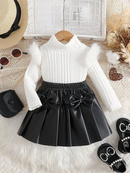 Baby Girls Long Sleeve Solid Color Long Sleeve Top & Skirt Set | 6M - 3Y