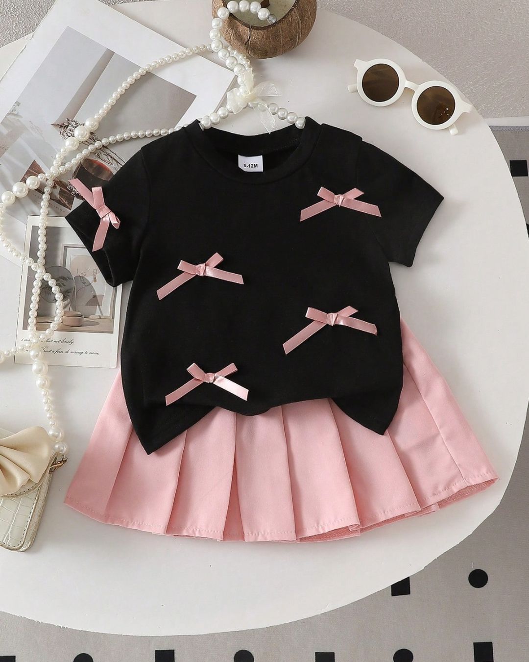 Baby Girls Bow Top & Casual Solid Color Skirt Set | 6M - 3Y