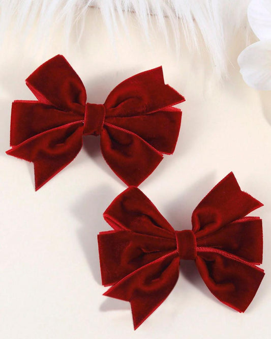 Red Velvet Bow Hair Clips