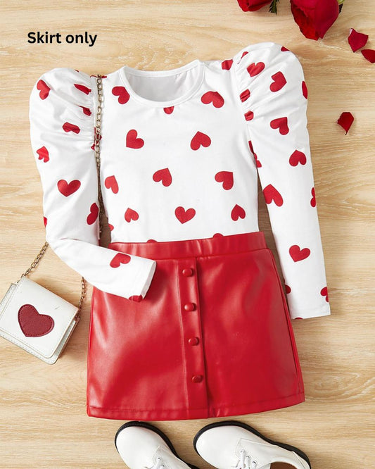 Young Girls Red Button-Front PU Leather Mini Skirt | 4Y - 7Y