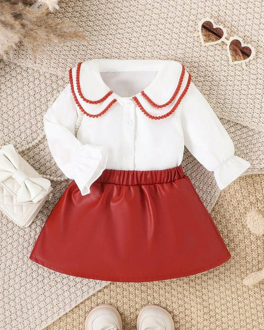 Baby Girls Long Sleeve Top & Leather Skirt Set | 6M - 24M