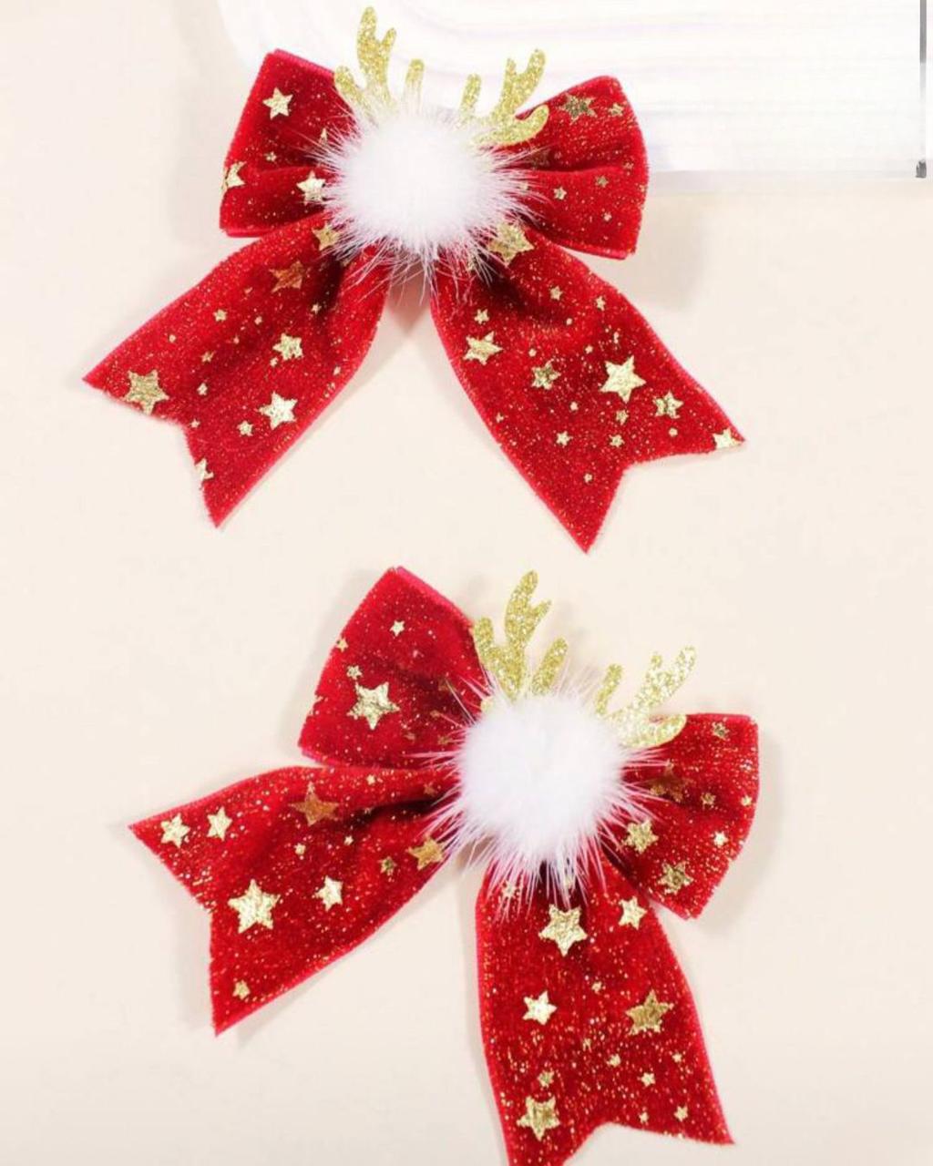 Christmas Red Velvet Hair Bow Clips