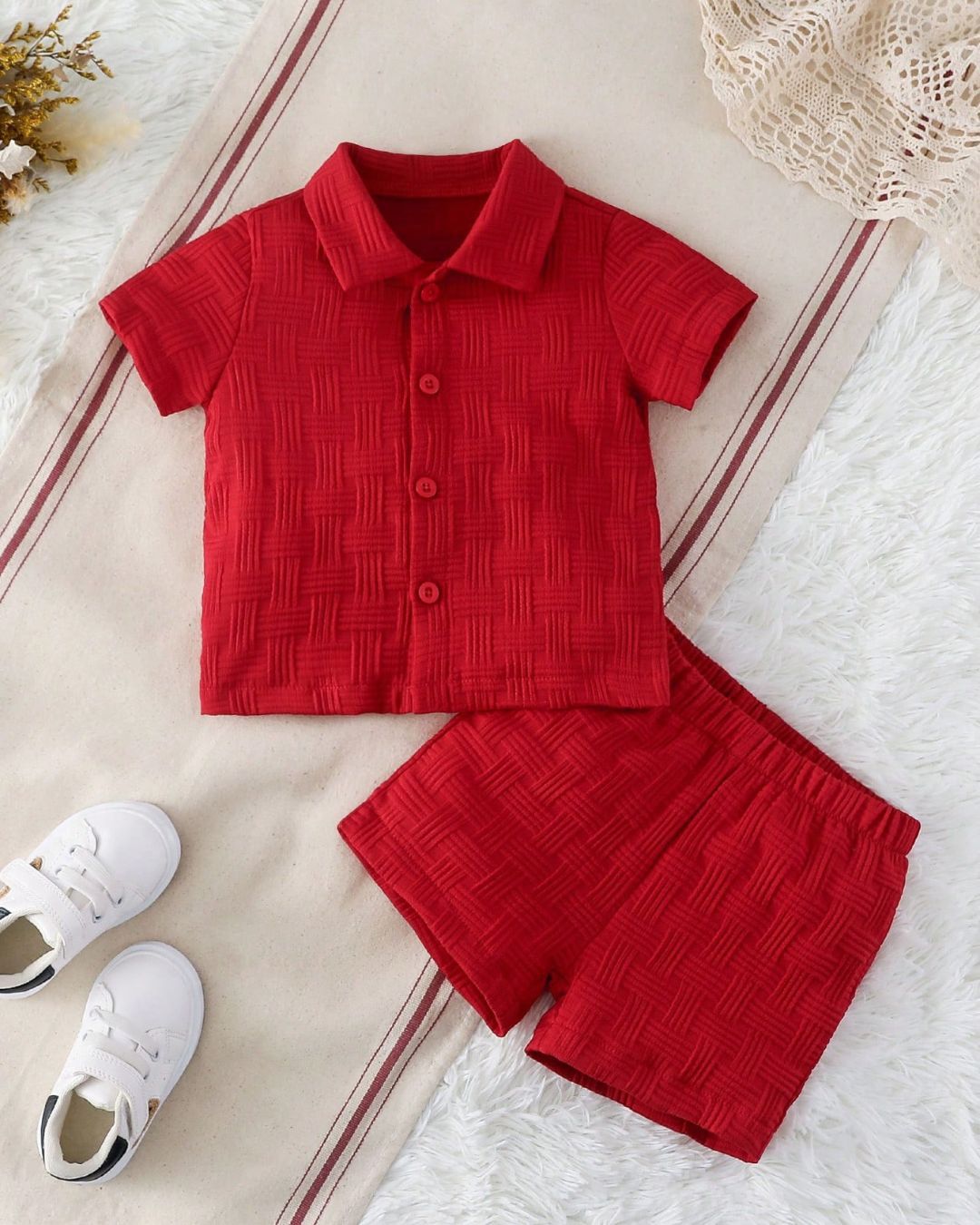 Baby Boys Textured Shirt & Shorts Set | 3M - 3Y