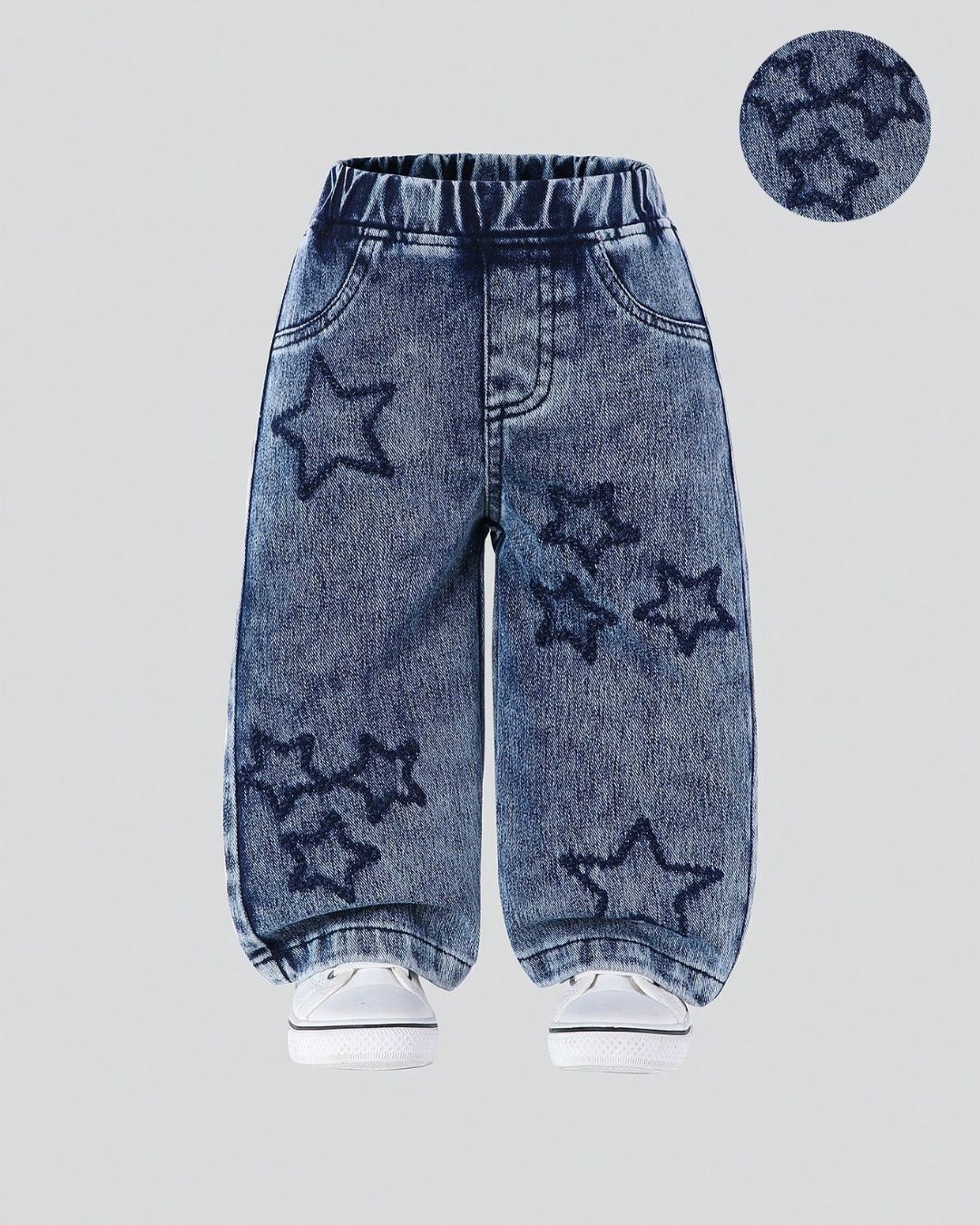 Baby Girls Star Embroidered Washed Denim Pant | 6M - 3Y
