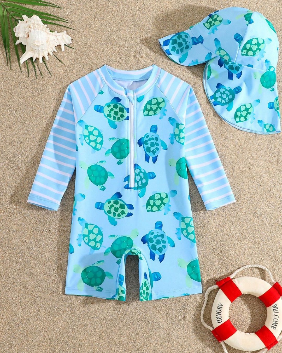 Baby Boys/Girls Long Sleeve Turtle Printed Swimsuit | 6M - 3Y