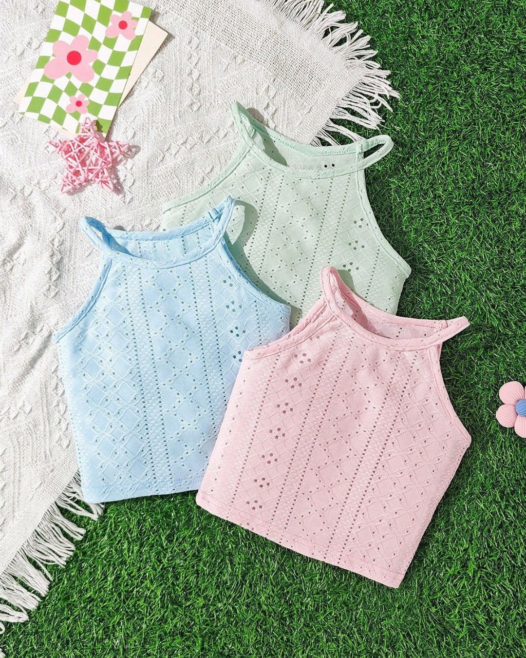 Baby Girls Casual Solid Color Schiffy Halter Neck Tank Tops | 6M - 3Y