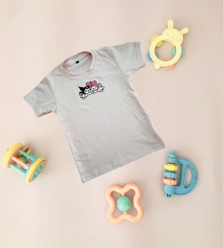 TCB Kuromi My Melody Embroidered Light Pink Kids T-shirt
