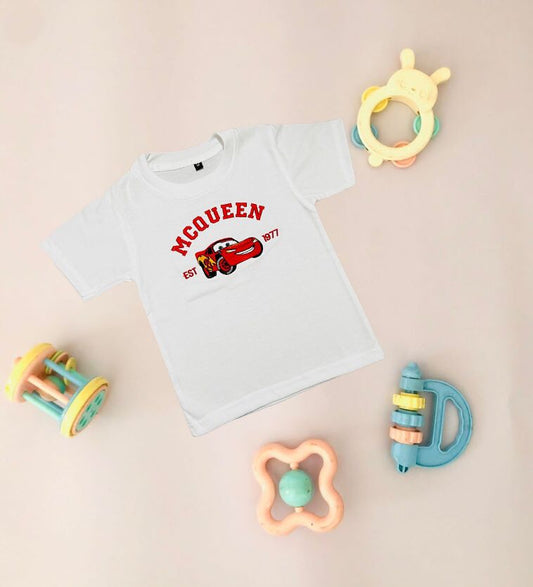 TCB Mcqueen Embroidered White Color Kids T-shirt