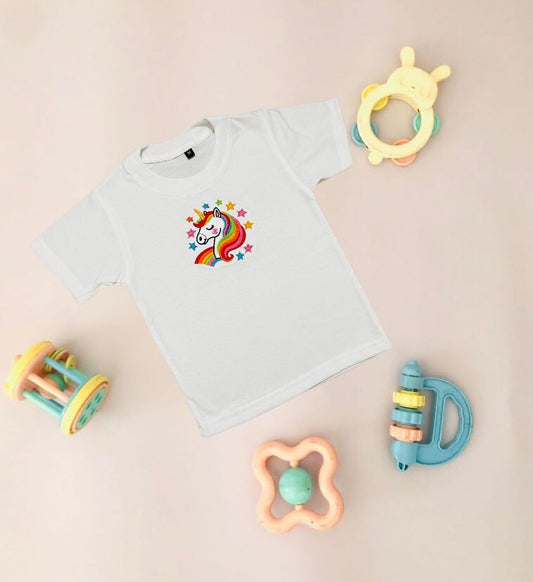 TCB Unicorn Embroidered White Color Kids T-shirt