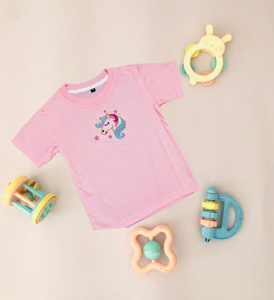 TCB Unicorn Embroidered Pink Color Kids T-shirt