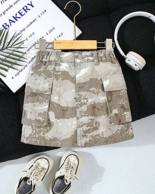 Young Girls Camouflage Green Mini Skirt | 4Y - 7Y