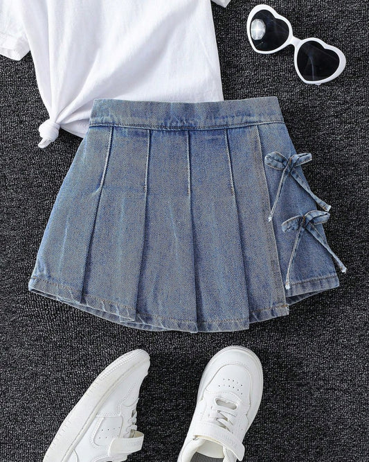 Young Girls Casual Pleated Skirt With Bows | 4Y - 7Y