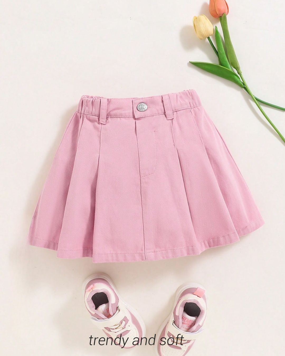 Young Girls Comfortable Soft Washed Casual Fashion Pleated Denim Skirt | 4Y - 7Y
