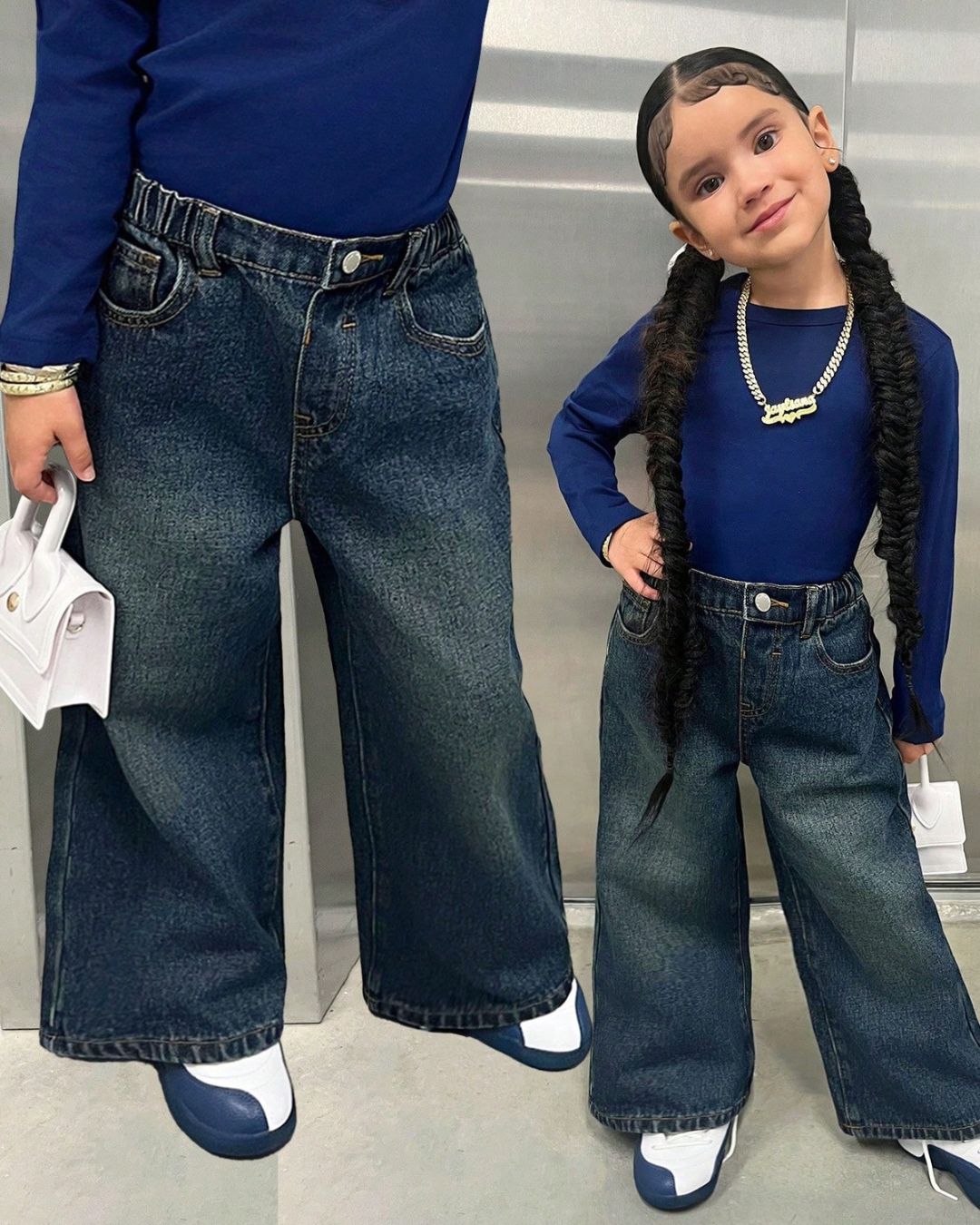 Young Girls Y2K Vintage Fuzzy Wide Leg Baggy Jean Denim | 4Y - 7Y