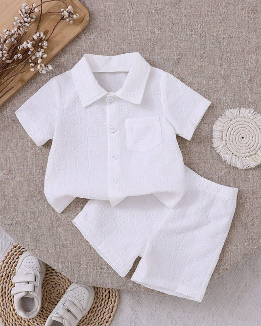 Baby Boys Solid Color Short Sleeve Shirt & Short Set | 3M - 3Y