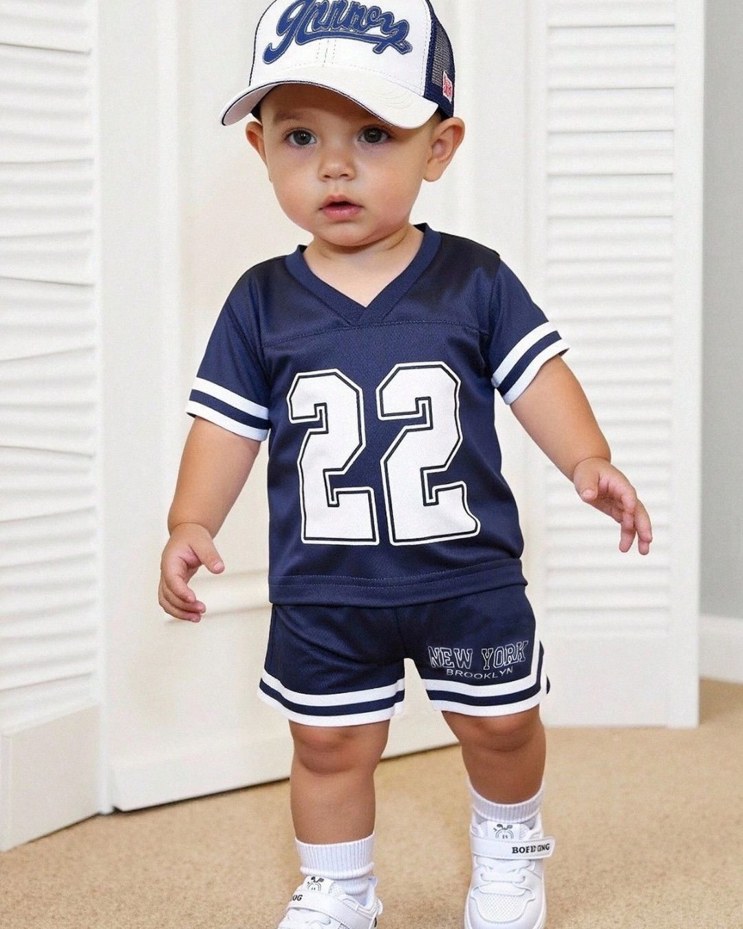 Baby Boys Casual Street Sports V-Neck T-Shirt & Mesh Shorts Set | 6M - 3Y