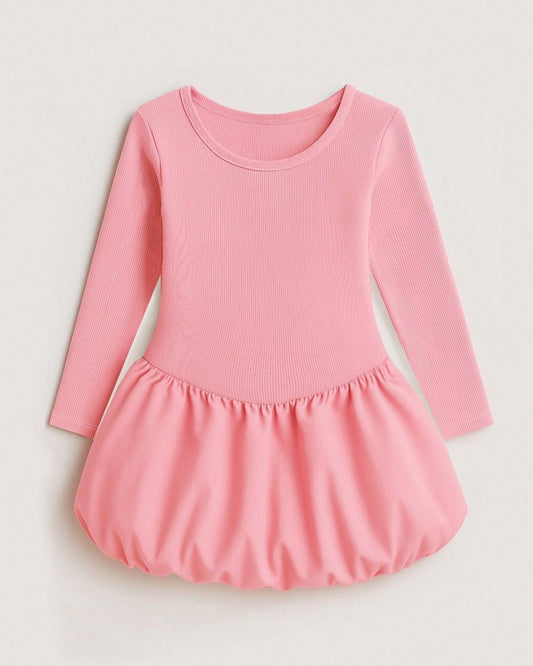 Young Girls Long Sleeve Round Neck Balloon Dress | 4Y - 7Y