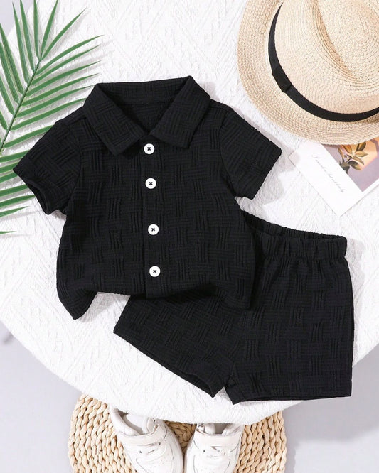 Baby Boys Texture Short Sleeve Shirt & Short Set | 3M - 3Y
