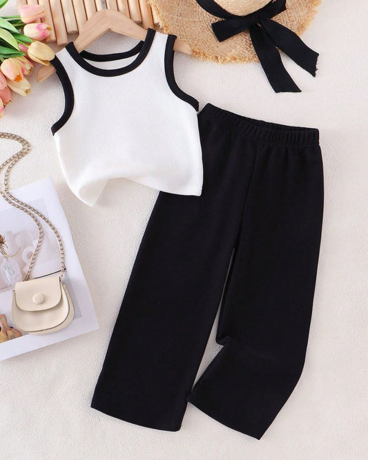 Young Girls Casual Knitted Tank Top &  Khaki Pants | 4Y - 7Y
