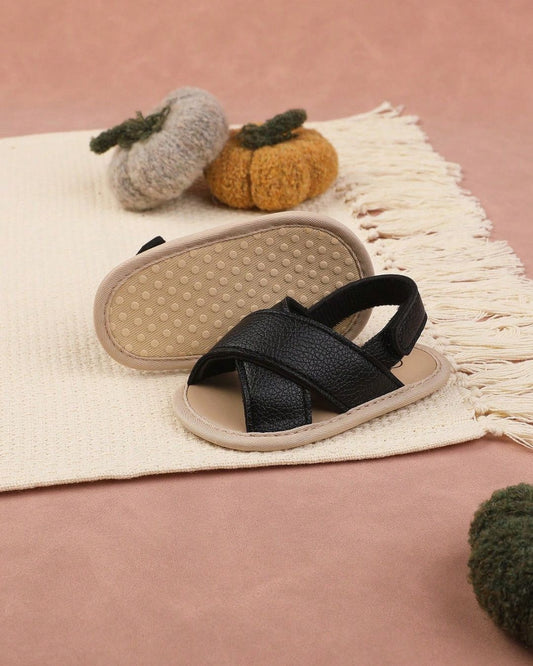 Solid Color Pu Hook &  Loop Design Flat Sandals