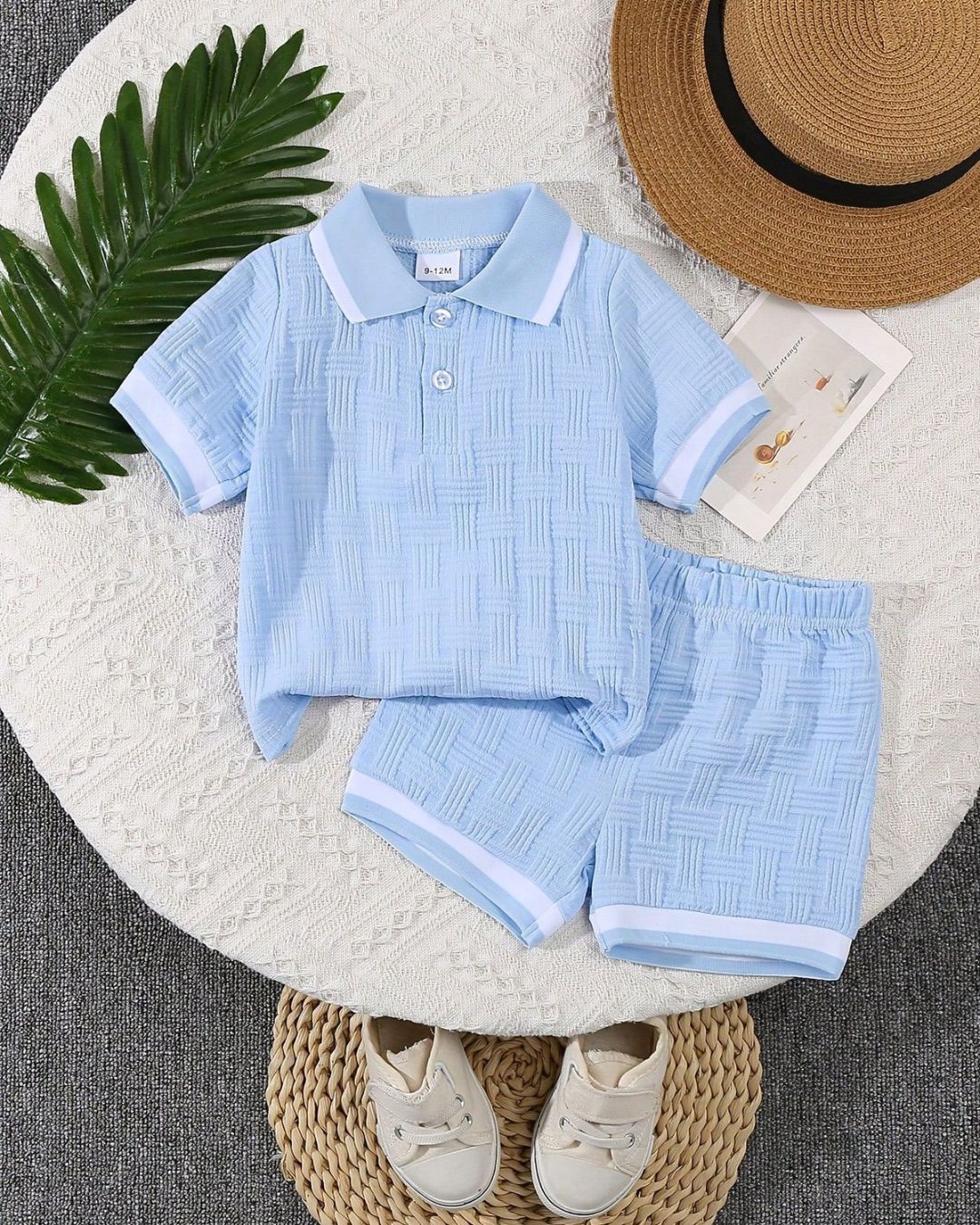 Baby Boys Casual Basic Texture Short Sleeve With Stripes Shirt & Shorts Set | 6M - 3Y
