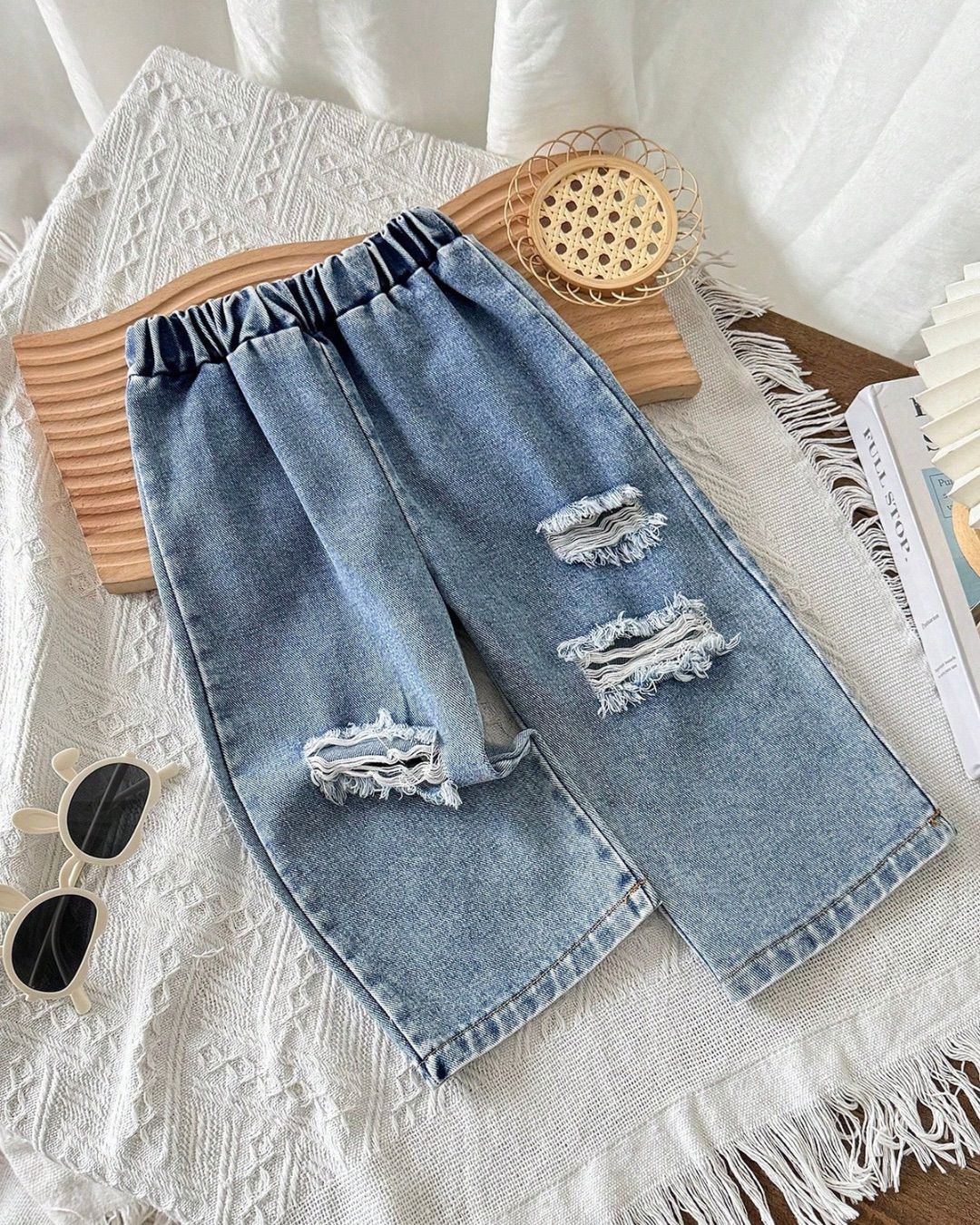Baby Girls Water Washed Ripped Denim Jeans