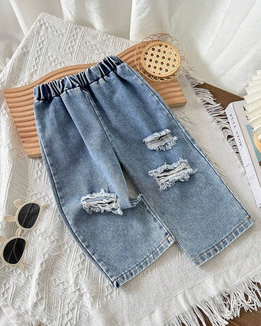 Baby Girls Water Washed Ripped Denim Jeans