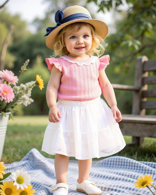 Baby Girls Pink Top & White Skirt | 6M - 3Y