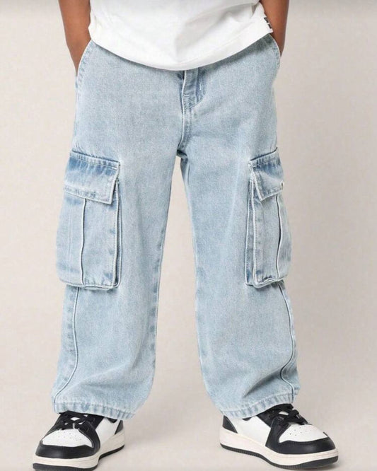 Baby Boys Pull-On Elastic Waist Relaxed Fit Casual Cargo Denim | 6M - 24M