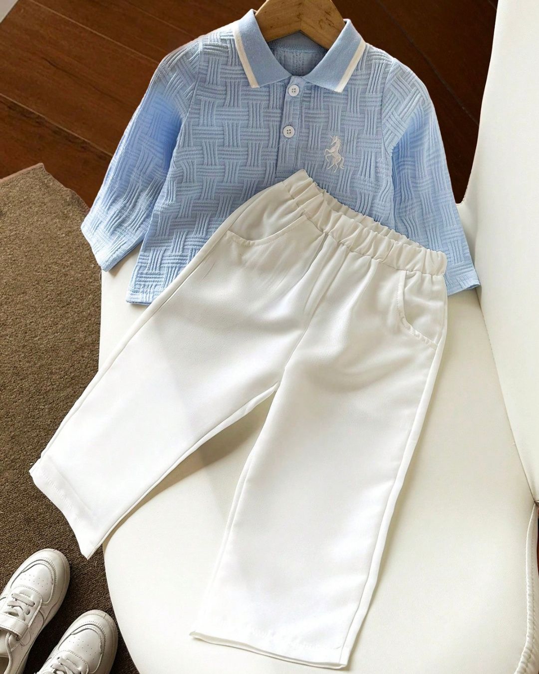 Baby Boys Horse Embroidered Long Sleeve Tee & Solid Color Pant Set | 6M - 3Y