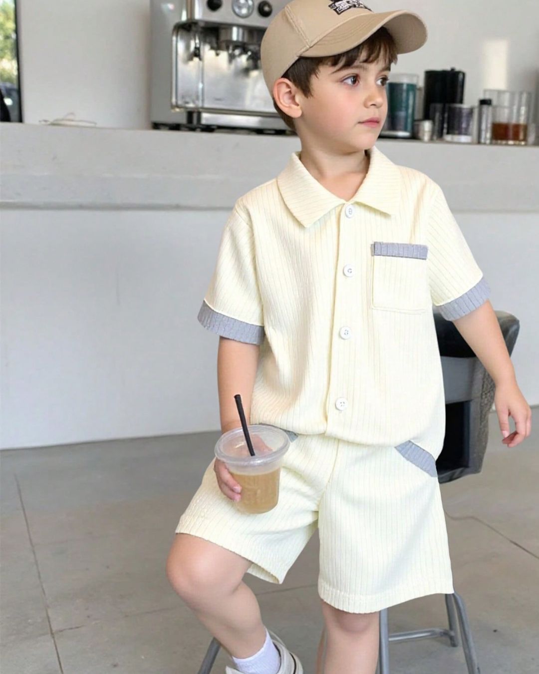 Young Boys Solid Color Short Sleeve Shirt & Shorts Set | 4Y - 7Y