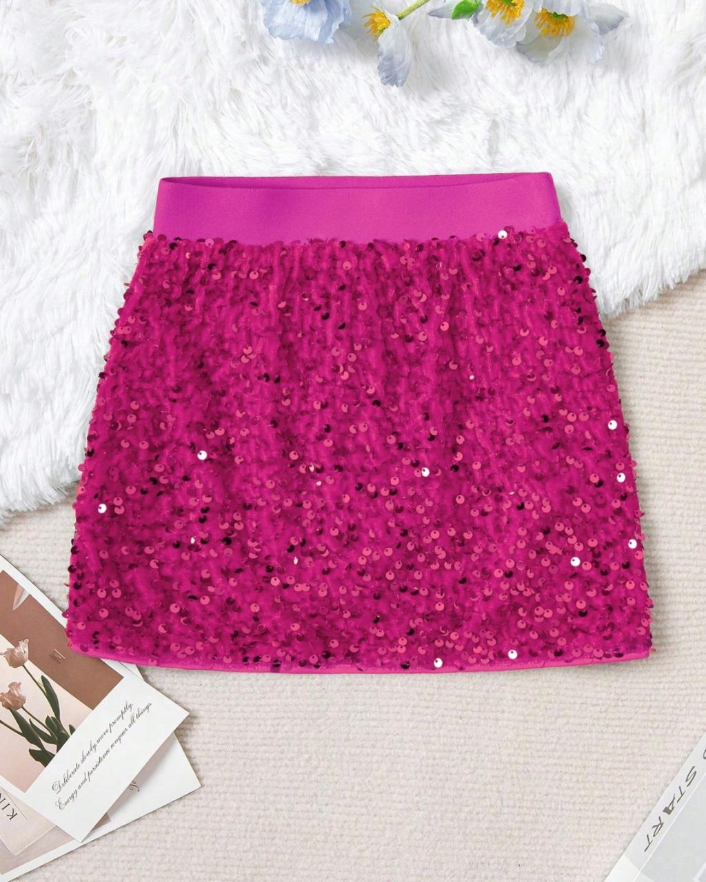 Young Girls Pink Color Sequins Mini Skirt | 4Y - 7Y