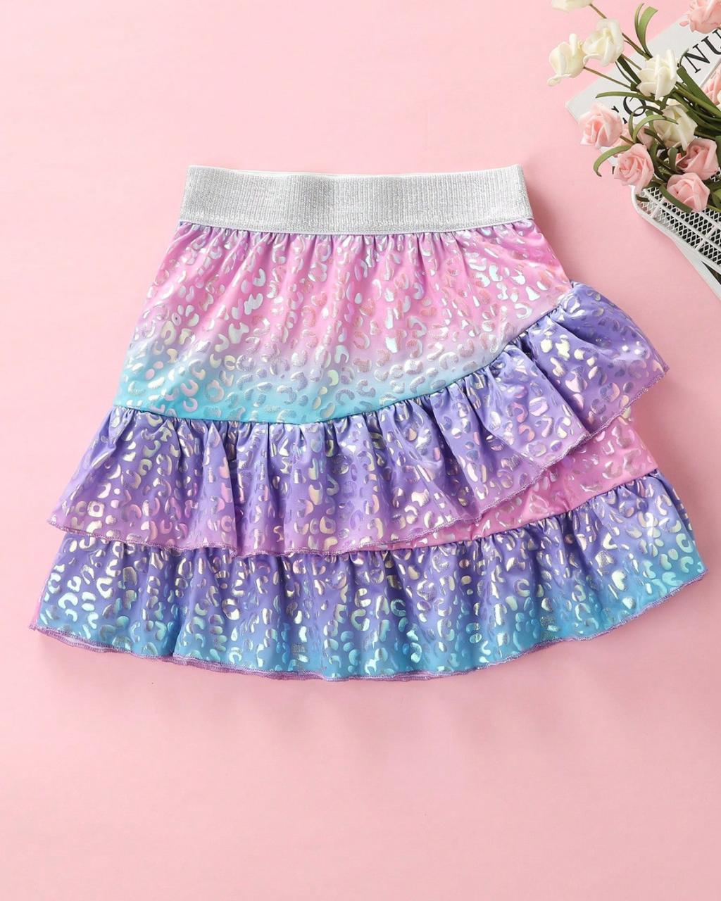 Young Girls Ruffle Glitter Scales Layered Side Wrap Hem Mini Skirt | 4Y - 8Y