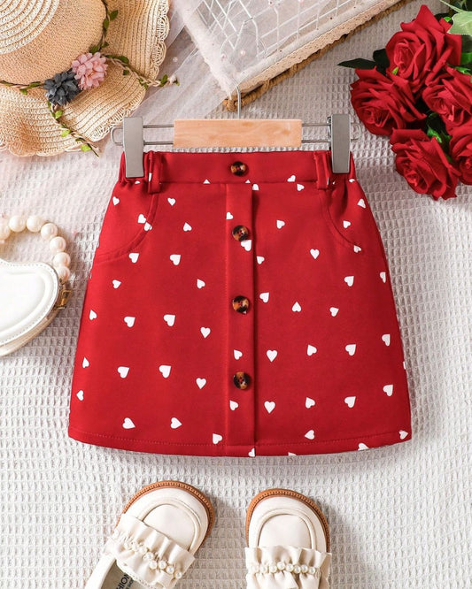 Young Girls Red Polka Heart Skirt | 4Y - 7Y