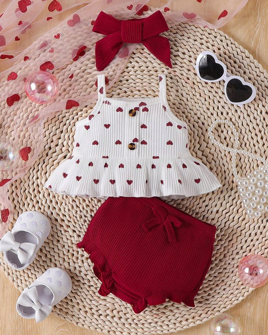 New Born Hearts Ribbed Set With Headband
