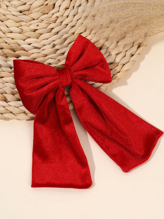 Red Plush Long Tail Hair Bow Clip